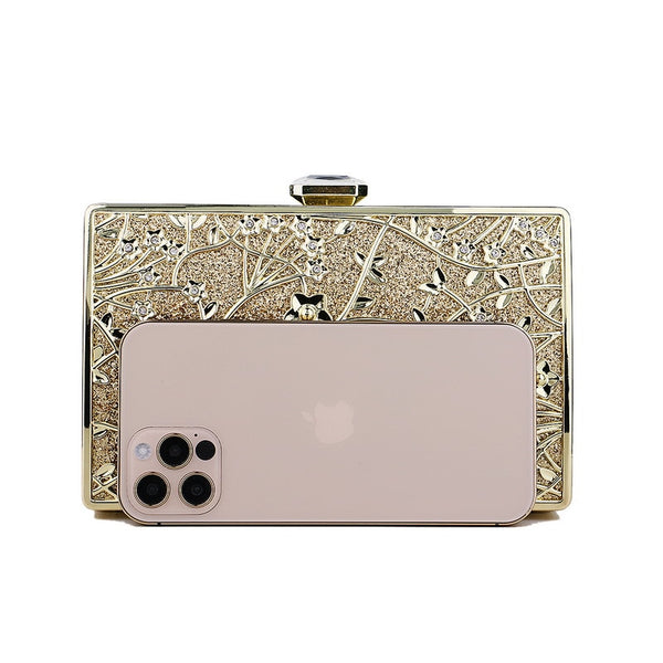 Arrival Hollow Out Style Evening Bags Diamonds Metal Golden Luxury Day Clutch With Chain Shoulder Rhinestones Purse