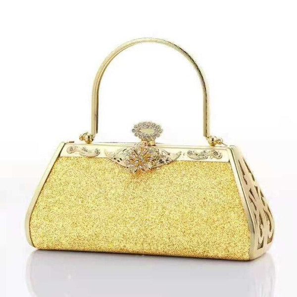 Heart Diamonds Women Handbags Metal Golden Chain Shoulder Day Clutch Bucket Wedding Bridal Evening Bags Holder
