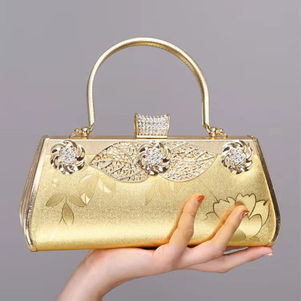 Heart Diamonds Women Handbags Metal Golden Chain Shoulder Day Clutch Bucket Wedding Bridal Evening Bags Holder