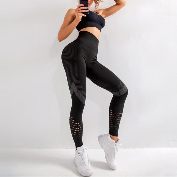 High Waist Fitness Gym Leggings Women Seamless Energy Tights Workout Running Activewear Yoga Pants Hollow Sport Trainning Wear