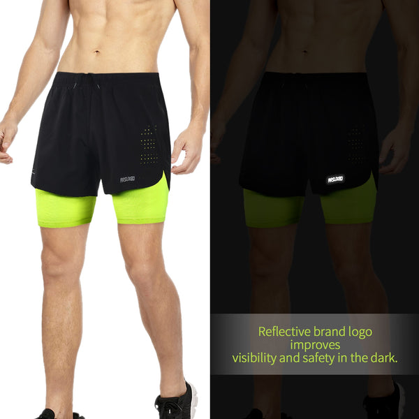 Men Running Shorts Outdoor Sports Training Exercise Jogging Gym Fitness 2 in 1 Shorts with Longer Liner Quick dry
