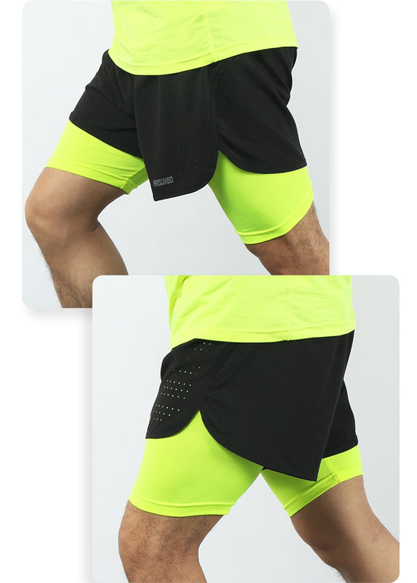 Men Running Shorts Outdoor Sports Training Exercise Jogging Gym Fitness 2 in 1 Shorts with Longer Liner Quick dry