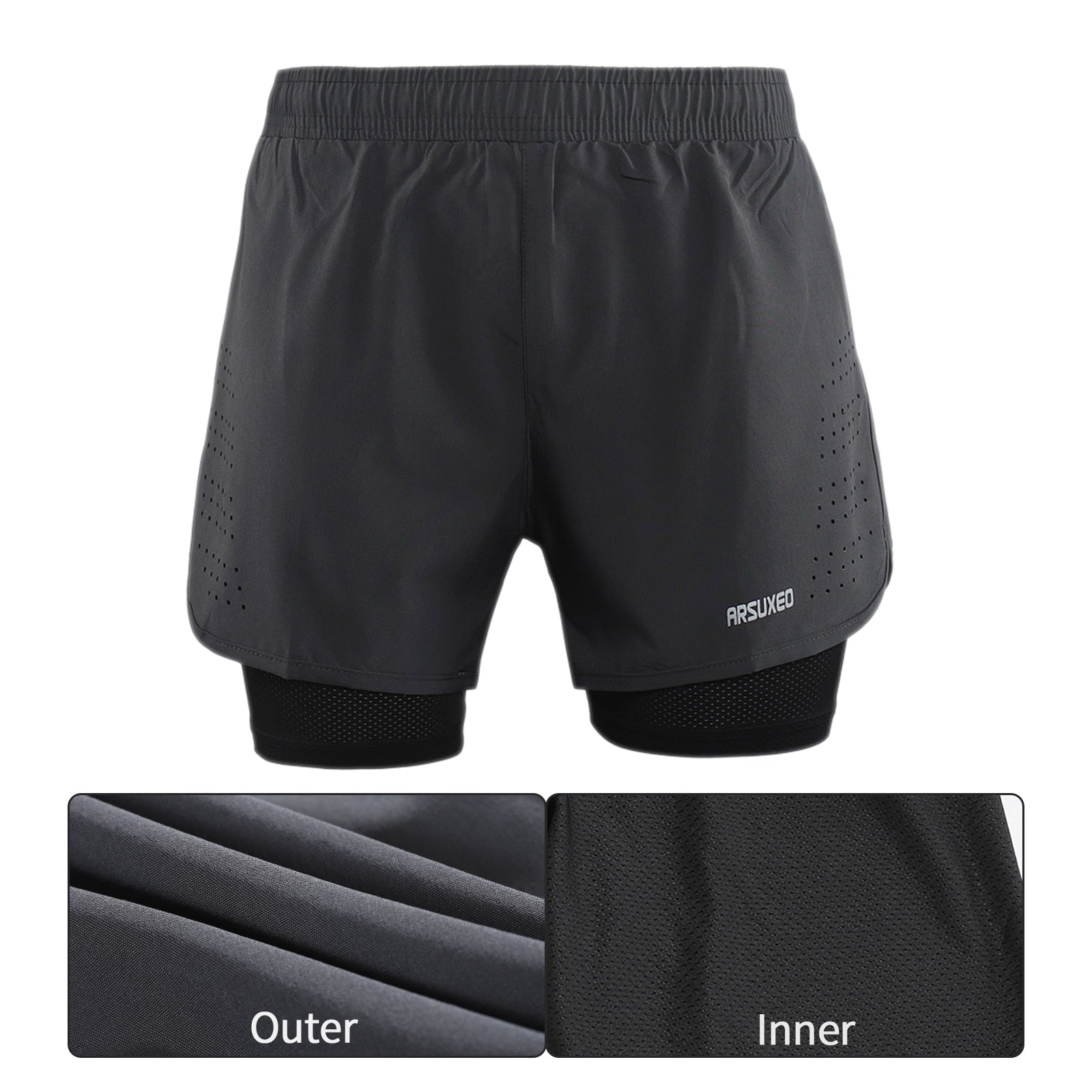 Men Running Shorts Outdoor Sports Training Exercise Jogging Gym Fitness 2 in 1 Shorts with Longer Liner Quick dry