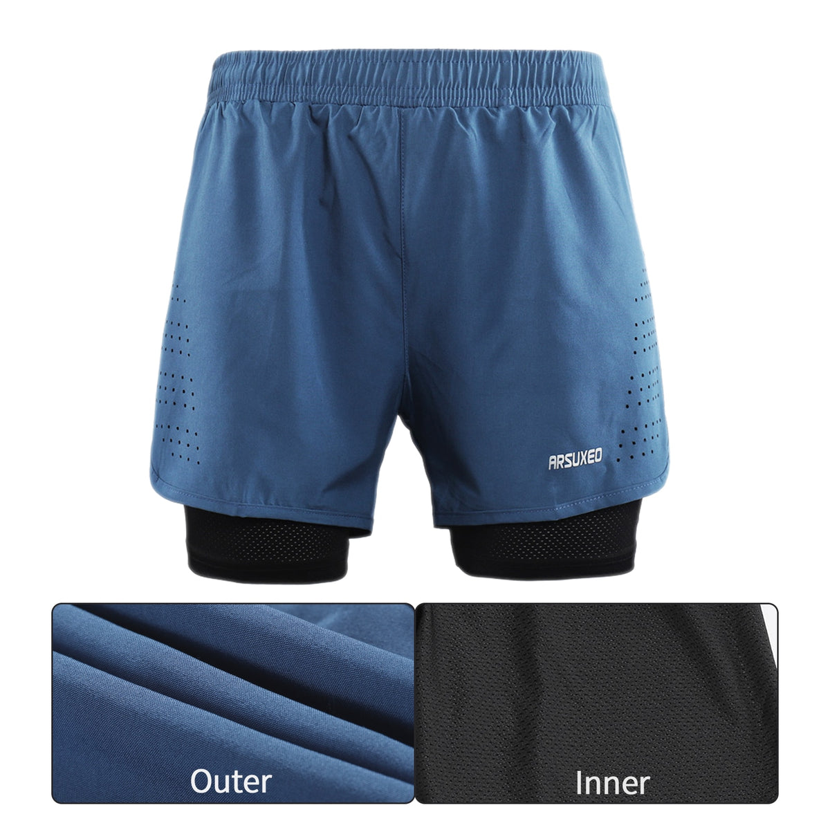 Men Running Shorts Outdoor Sports Training Exercise Jogging Gym Fitness 2 in 1 Shorts with Longer Liner Quick dry