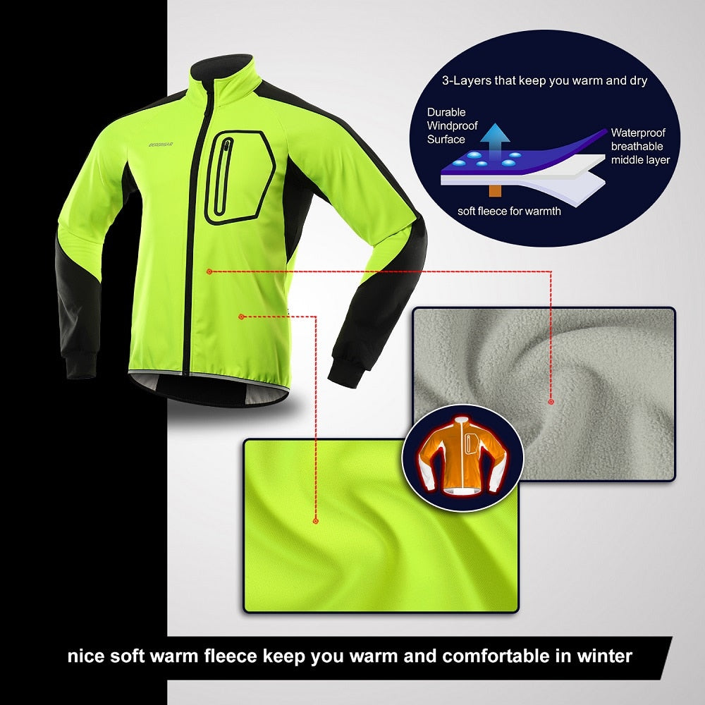 Cycling Jacket Men Winter Thermal Softshell Windproof Waterproof Bike Jacket MTB Coat Bicycle Clothing Reflective