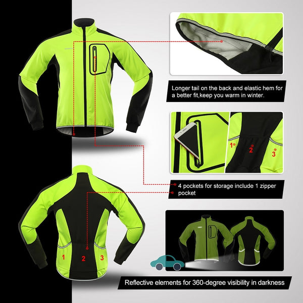 Cycling Jacket Men Winter Thermal Softshell Windproof Waterproof Bike Jacket MTB Coat Bicycle Clothing Reflective