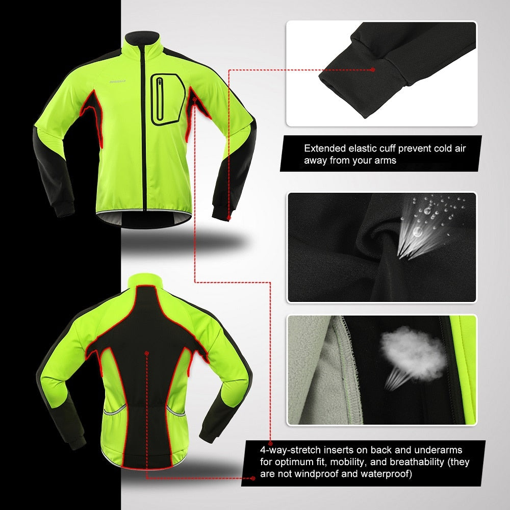 Cycling Jacket Men Winter Thermal Softshell Windproof Waterproof Bike Jacket MTB Coat Bicycle Clothing Reflective