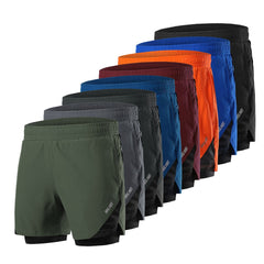 Men Running Shorts 2 in 1 with Multi-Pocket Fitness Training Exercise Jogging Workout Gym Sports Short Pants