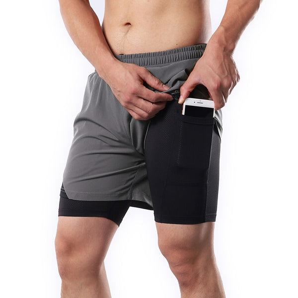 Men Running Shorts 2 in 1 with Multi-Pocket Fitness Training Exercise Jogging Workout Gym Sports Short Pants