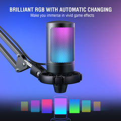 USB Gaming Microphone Kit for PC,PS4/5 Condenser Cardioid Mic Set with Mute Button/RGB /Arm Stand