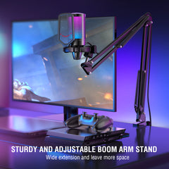 USB Gaming Microphone Kit for PC,PS4/5 Condenser Cardioid Mic Set with Mute Button/RGB /Arm Stand