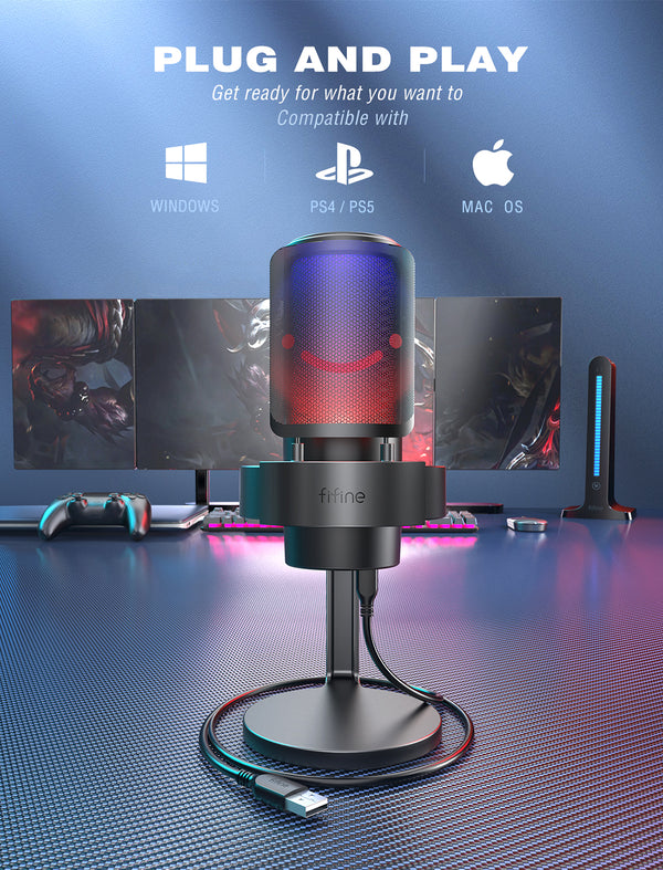 USB Microphone for Recording and Streaming on PC and Mac,Headphone Output and Touch-Mute Button,Mic with 3 RGB