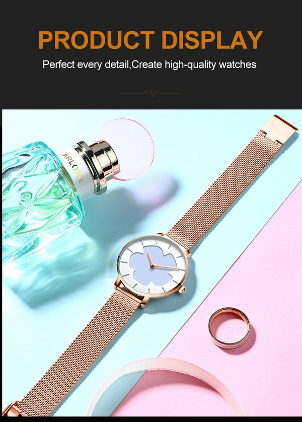 Black Technology Magic Flower Change Color in the Sun Stainless Steel Mesh Band Japan Quartz Watches for Women
