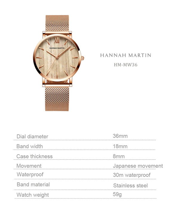 Arrival  Japan Quartz Movement Wood grain Walnut Fashion Stainless Steel Mesh Band Waterproof Women Wrist watches