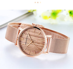 Arrival  Japan Quartz Movement Wood grain Walnut Fashion Stainless Steel Mesh Band Waterproof Women Wrist watches