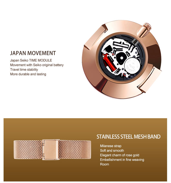 Wood Grain Walnut Japan Quartz Movement Ladies Watches Luxury Brand Stainless Steel Mesh Band Waterproof Women Wrist watches