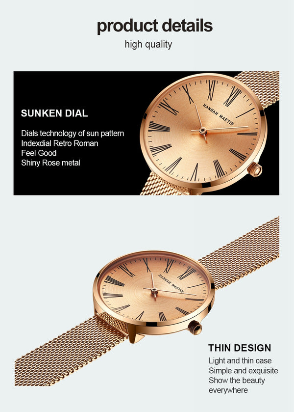 JAPAN 2035 Quartz Movement Simple Design Ladies Stainless Steel Band Curved Face Rose Gold Wrist Watches For Women