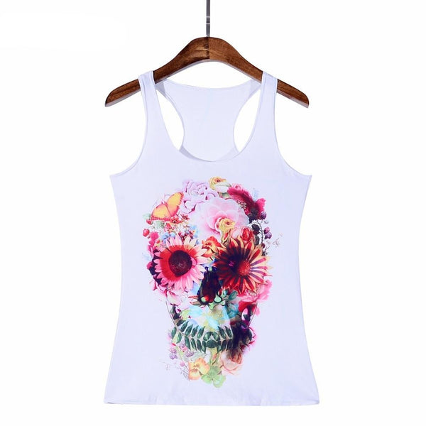Summer styles Sexy New Hot Fashion women's Daisy Butterfly Skull digital print Round neck sleeveless Tank Camisole | Vimost Shop.