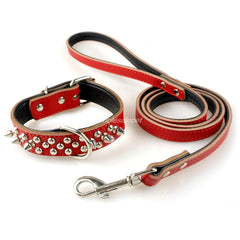 Padded Leather Studded Spiked Dog Collar & Leash Set For S M L Dogs