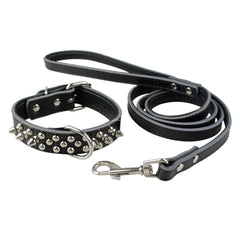 Padded Leather Studded Spiked Dog Collar & Leash Set For S M L Dogs