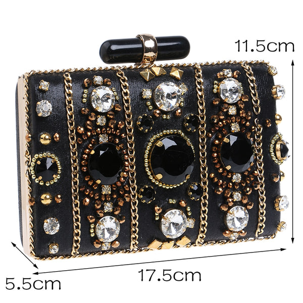 Embroidery Women Handbags Beaded Chain Accessory Metal Day Clutches Party Wedding Evening Bags One Side Diamonds Purse
