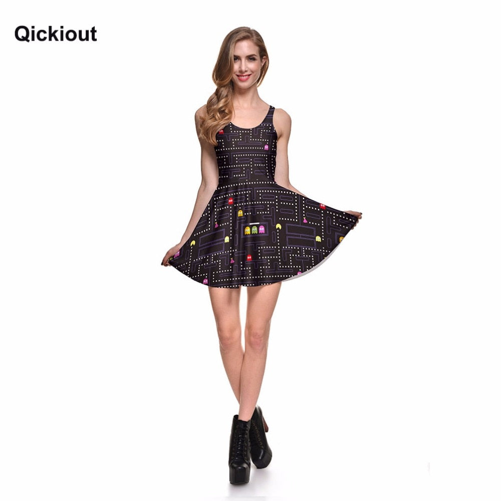 Fashion Women Casual Work Dresses Fit and Flare Digital Printing Muzman SKATER DRESS Vestidos | Vimost Shop.