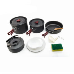 4-5 persons camping tableware outdoor cooking set camping cookware  travel tableware pots pan coffee kettle picnic set