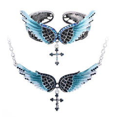 Angel wing cross necklace bracelet sets women biker jewelry birthday gifts women her girlfriend wife mom dropshipping NBNC01 | Vimost Shop.