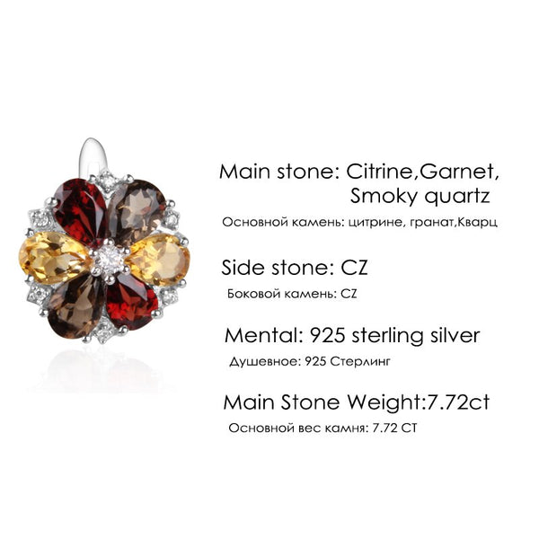 7.72ct Citrine Garnet Smoky Quartz Stone Real 925 Sterling Silver Classic Trendy Flower Shape Women Fine Jewelry | Vimost Shop.