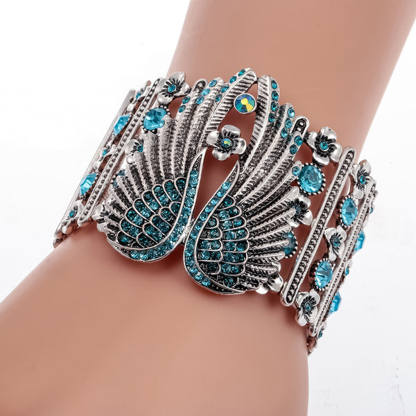 Guardian Angel Wings Stretch Cuff Bracelet for Women Biker Crystal Punk Jewelry Gift Antique Silver Color Dropshipping D05 | Vimost Shop.