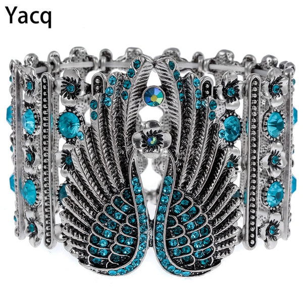 Guardian Angel Wings Stretch Cuff Bracelet for Women Biker Crystal Punk Jewelry Gift Antique Silver Color Dropshipping D05 | Vimost Shop.