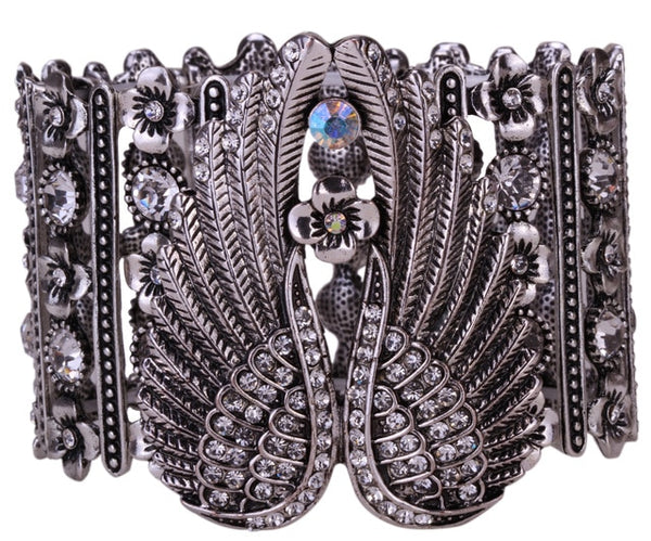 Guardian Angel Wings Stretch Cuff Bracelet for Women Biker Crystal Punk Jewelry Gift Antique Silver Color Dropshipping D05 | Vimost Shop.