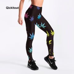 Women Fitness Leggings Workout Casual Pants Trousers Maple Leaf Printed High Waist Black Pants S-XXXXL | Vimost Shop.