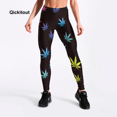 Women Fitness Leggings Workout Casual Pants Trousers Maple Leaf Printed High Waist Black Pants S-XXXXL | Vimost Shop.