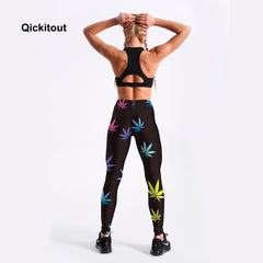 Women Fitness Leggings Workout Casual Pants Trousers Maple Leaf Printed High Waist Black Pants S-XXXXL | Vimost Shop.