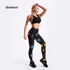 Women Fitness Leggings Workout Casual Pants Trousers Maple Leaf Printed High Waist Black Pants S-XXXXL | Vimost Shop.