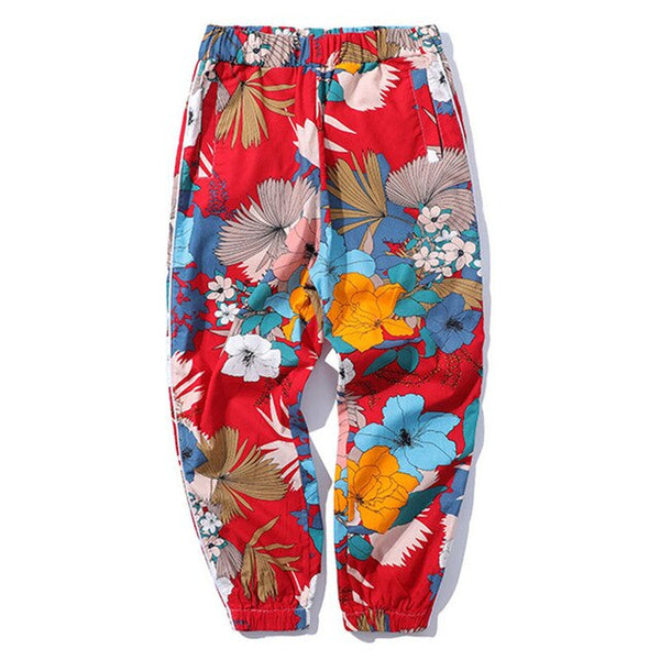 Men Floral Printed Pants Track Pants Straight Elastic Waist Fashion High Steet Joggers Sweatpants | Vimost Shop.