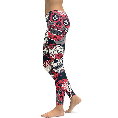 Skull Red Flowers Leggings Sexy Rose 3D Digital Printed Women Leggins Fitness Soft Slim Mujer Workout Pants | Vimost Shop.