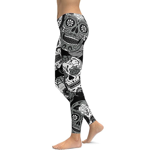Skull Red Flowers Leggings Sexy Rose 3D Digital Printed Women Leggins Fitness Soft Slim Mujer Workout Pants | Vimost Shop.