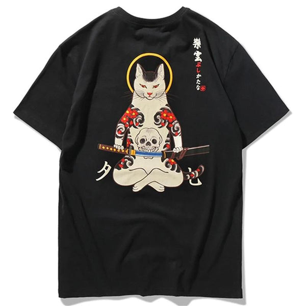 Streetwear Japan Style Ukiyo E Funny Samurai Cat TShirts | Vimost Shop.
