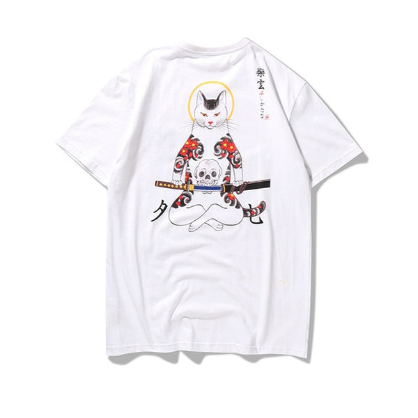 Streetwear Japan Style Ukiyo E Funny Samurai Cat TShirts | Vimost Shop.