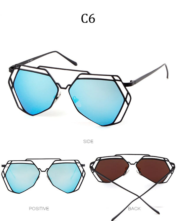 Irregular Polygon Sunglasses Women Man Brand Designer Metal Frame Hollow Out Pilot Sun Glasses Mirror UV400 Female | Vimost Shop.