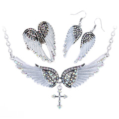 Angel Wing Cross Necklace Earrings Ring Sets Women Biker Bling Jewelry Birthday Gifts for Her Mom Girlfriend Dropshipping
