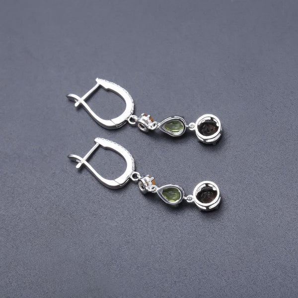 925 Sterling Silver Earrings Fine Jewelry Natural Citrine Peridot Smoky Quartz Drop Earrings For Women Wedding | Vimost Shop.