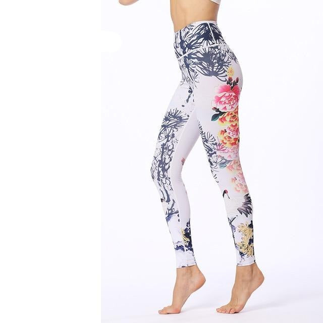 Flower Printed Fitness Leggings Women Gym Tights High Waist Yoga Pants | Vimost Shop.