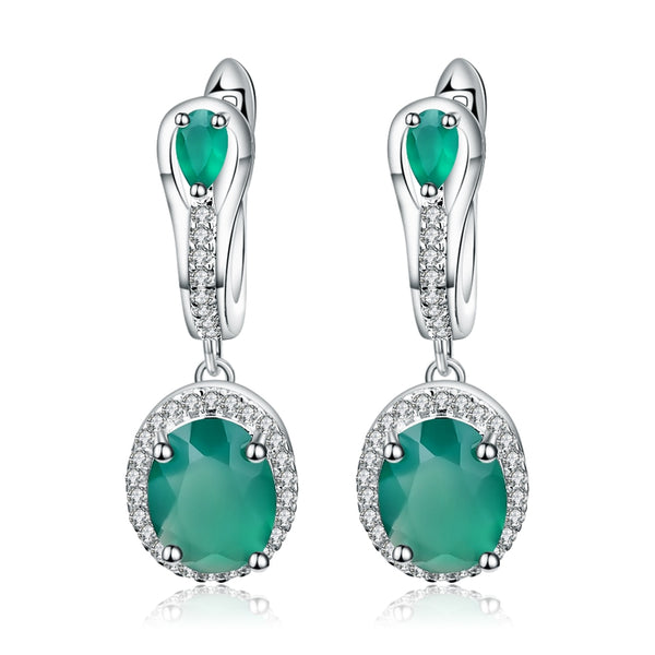 5.15Ct Natural Green Agate Vintage Earrings 925 Sterling Silver Gemstone Drop Earrings For Women Fine Jewelry | Vimost Shop.