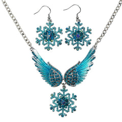 Snowflake Wing Necklace Earrings Sets Blue White Christmas Holidays Ornaments Gifts for Women Girls Crystal Fashion Jewelry | Vimost Shop.