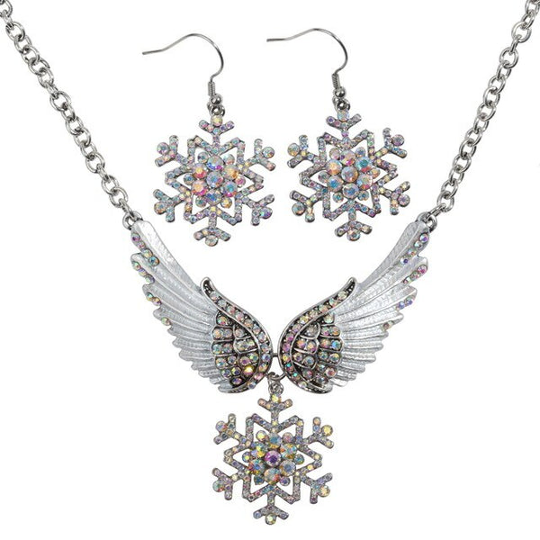Snowflake Wing Necklace Earrings Sets Blue White Christmas Holidays Ornaments Gifts for Women Girls Crystal Fashion Jewelry | Vimost Shop.