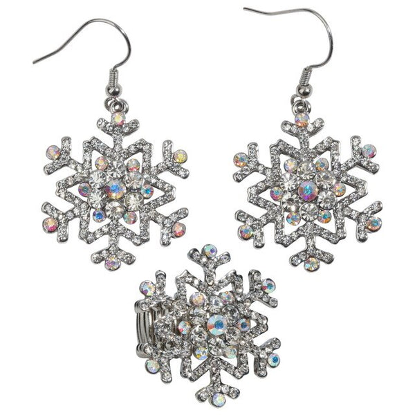 Snowflake Earrings Ring Sets Blue White Christmas Holidays Decorations Ornaments Gifts for Women Girls Crystal Fashion Jewelry | Vimost Shop.