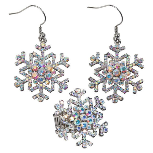Snowflake Earrings Ring Sets Blue White Christmas Holidays Decorations Ornaments Gifts for Women Girls Crystal Fashion Jewelry | Vimost Shop.